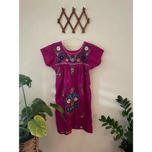 Magenta Embroidered House Dress / Market Dress